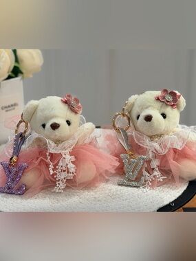 NEW✨Plush Teddy Charm with Pink Tutu & Rhinestone LV Charm, Silver OR Purple ❣️